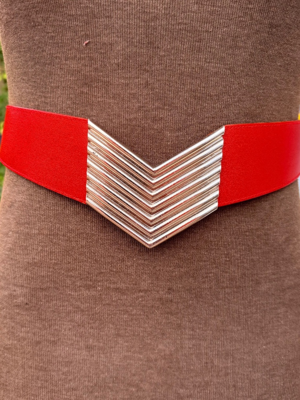 ❤️ Vintage 80s Red Leather Chevron Buckle Belt